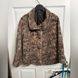 Talbots Leopard Faux Fur Jacket Women’s Size 6 Quiet Luxury Brown Cream Coat